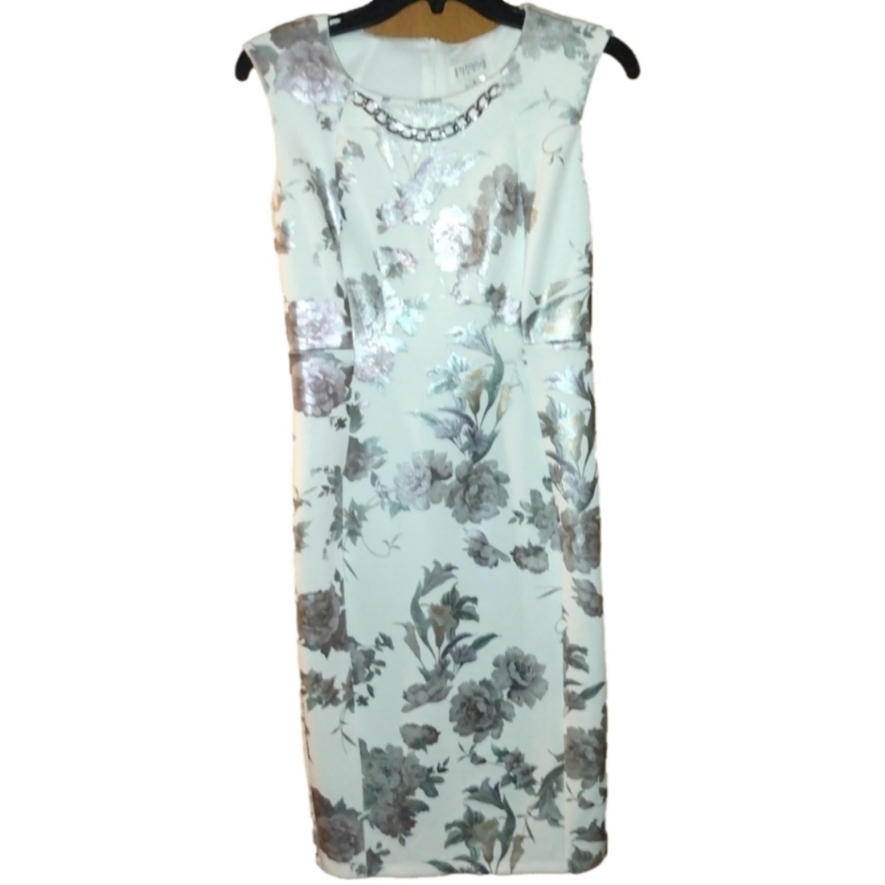 ENFOCUS Studio Metallic Floral Print Sleeveless Dress Size 4 NWOT